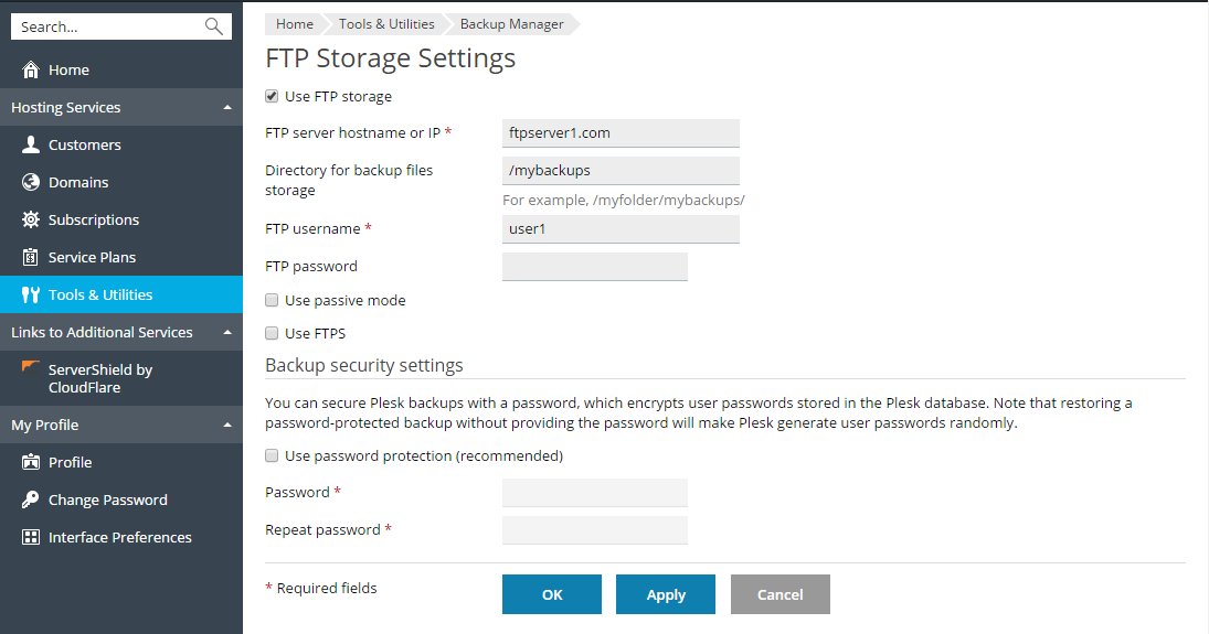 FTP_storage_settings